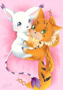 1409090_Vladimir_1395325_cupcakedoragon_gatomon_meicoomon_cuddling.png