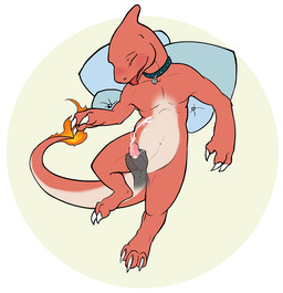 ambiguous_gender animal_genitalia anthro anus bed blush bodily_fluids collar ...