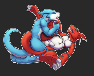 anal anal_penetration anthro balls blue_body blue_skin bodily_fluids claws di...
