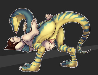 5_toes animal_genitalia anus bent_over bestiality butt digitigrade duo erecti...