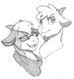 ambiguous_form ambiguous_gender duo eyewear glasses horn open_mouth smile den...