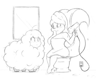 ambiguous_gender anthro duo female smile towel towel_on_head denzeltip bovid ...