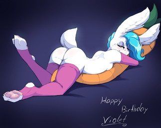 anthro arm_warmers armwear ass_up blue_hair blush breasts butt clothing femal...