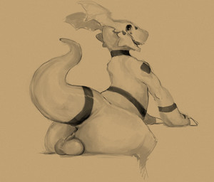 anus balls butt genitals looking_back male nude open_mouth simple_background ...