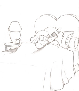ambiguous_gender anthro bed clothed clothing duo femboy furniture pillow slee...
