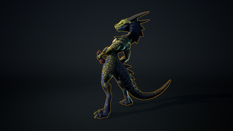 anthro black_background black_body black_horn black_scales genitals green_bod...