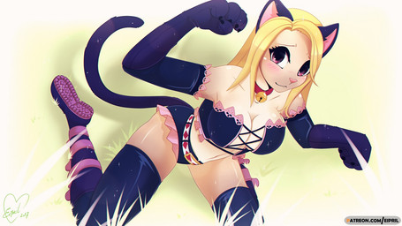 alternate_species armwear bell bell_collar belt big_breasts big_eyes biped bl...
