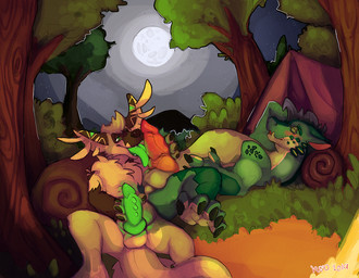 anthro balls blush camping duo erection forest genitals glowing glowing_genit...