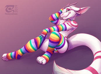 4_toes anthro arm_warmers armwear biped clothing collar fangs feet femboy foo...