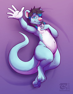 4_toes 5_fingers anthro black_hair blue_body blue_eyes blue_fur blue_tongue f...