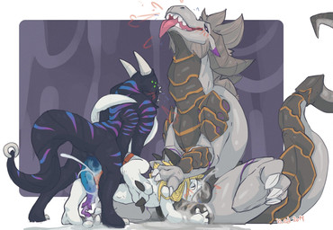 2_penises 4_arms abdominal_bulge ahegao anal anal_penetration animal_genitali...