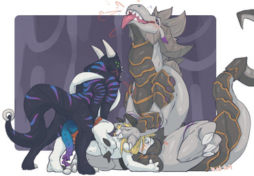 2_penises 4_arms abdominal_bulge ahegao anal anal_penetration animal_genitali...