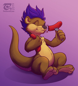 3_toes 4_fingers anthro biped black_nose blue_hair brown_body brown_fur chest...