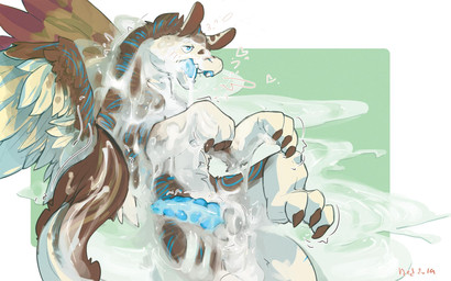 after_sex balls blue_body blue_eyes blue_feathers blue_fur blue_penis blue_wi...