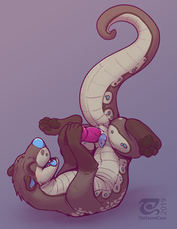 4_fingers 4_toes animal_genitalia anthro blue_penis dildo dildo_in_slit dildo...