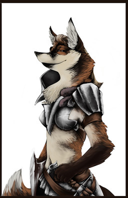 5_fingers anthro armor biped black_body black_border black_fur black_nose bor...