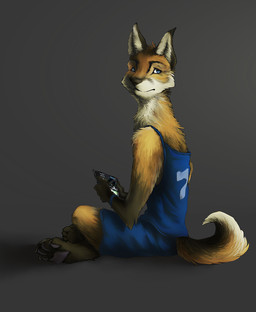 4_toes anthro biped black_nose blue_clothing blue_eyes brown_body brown_fur c...