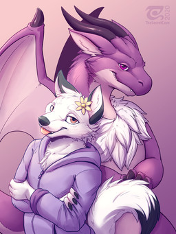 duo fur membrane_(anatomy) membranous_wings orange_eyes purple_body purple_fu...