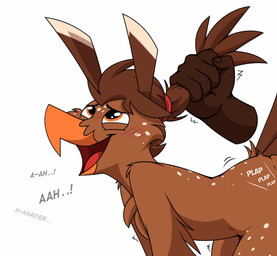 anal anal_penetration anthro blush brown_body brown_feathers dark_body dark_s...