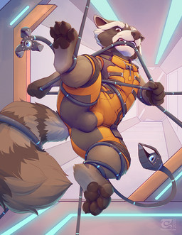4_toes anthro bite brown_body brown_fur bulge claws clothed clothing detailed...