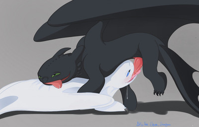 animal_genitalia animal_penis blush bodily_fluids duo fellatio female feral g...