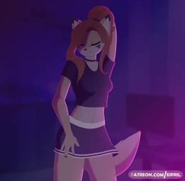 anthro biped bottomwear breasts clothed clothing crop_top cute_fangs dancing ...