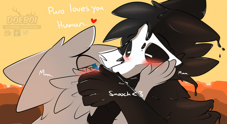anthro black_body black_fur blue_eyes blush daww duo eyes_closed fur half-clo...