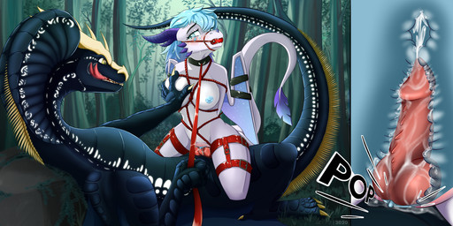 4_toes anthro anthro_on_feral anthro_penetrated ball_gag barefoot bdsm belt b...