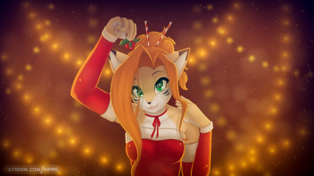 anthro breasts clothed clothing cute_fangs daww fangs female hair holding_obj...