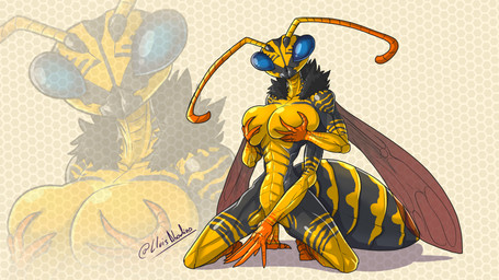 4_arms abstract_background antennae_(anatomy) anthro arthropod_abdomen big_br...