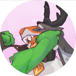 ambiguous_gender anthro antlers black_antlers black_collar bodily_fluids brow...