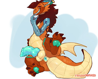 anthro anus balls black_claws blue_anus blue_knot blue_penis brown_body brown...