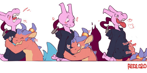 anthro anthro_on_anthro blep blue_membrane blue_tongue blue_wings blush bodil...