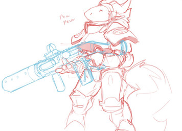 anthro armor assault_rifle body_armor clothed clothing curved_horn dialogue e...