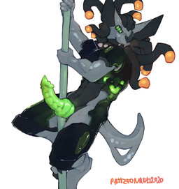 6_eyes anthro armor big_ears biped black_armor black_body black_claws black_f...