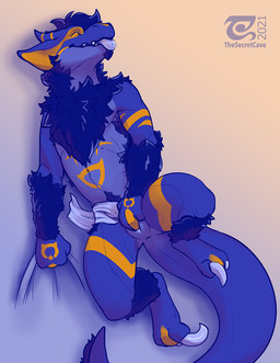 animal_genitalia ankle_tuft anthro anus arm_tuft black_body black_fur blue_bo...