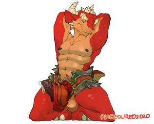abs anthro balls bedroom_eyes belt black_penis bodily_fluids bottomwear botto...