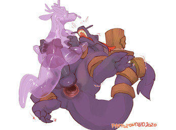 anal anal_penetration anthro antlers anus balls barbel_(anatomy) claws clothi...