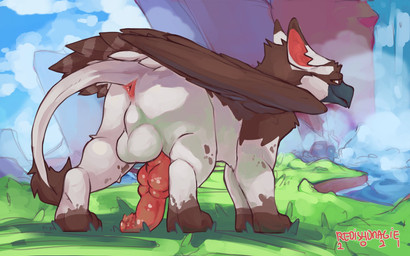 anus arm_tuft backsack balls beak big_balls big_penis black_beak brown_body b...