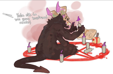 4_arms 4_eyes anthro black_body black_claws black_fur blush bone book candle ...