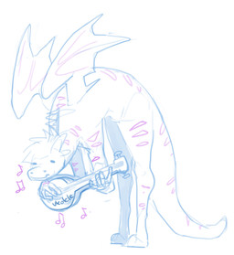 arched_back feral hair holding_object horn lute male membrane_(anatomy) membr...