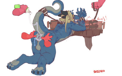 ambiguous_gender anthro anus backsack balls be_gentle bent_over black_claws b...