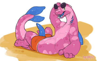 anthro blue_body blue_fin blue_gills blue_penis blue_scales blue_tongue botto...