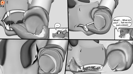 animal_genitalia animal_penis bodily_fluids dialogue drooling duo ears_back f...