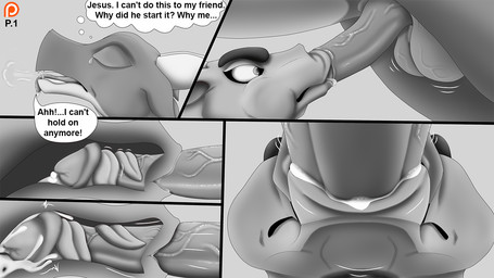 2_horns animal_genitalia animal_penis balls bodily_fluids cum cum_in_mouth cu...