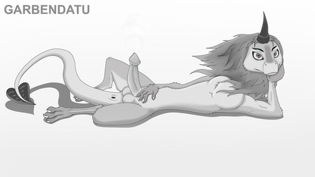 4_fingers animal_genitalia animal_penis anus balls balls_on_tail belly black_...