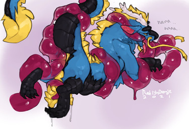 2_penises abdominal_bulge anal anal_penetration anus barbel_(anatomy) black_b...