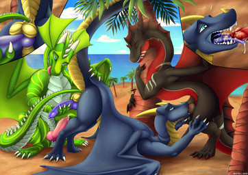 anal anal_penetration animal_genitalia balls beach black_body blue_body bodil...