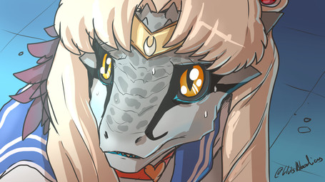 ambiguous_gender blue_clothing close-up clothed clothing hair heterochromia l...