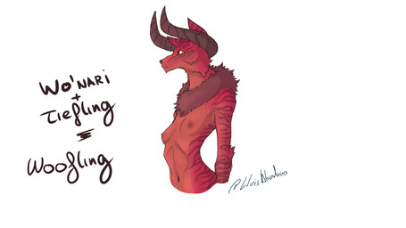 anthro areola breasts female fur horn navel nipples nude red_body red_fur sim...
